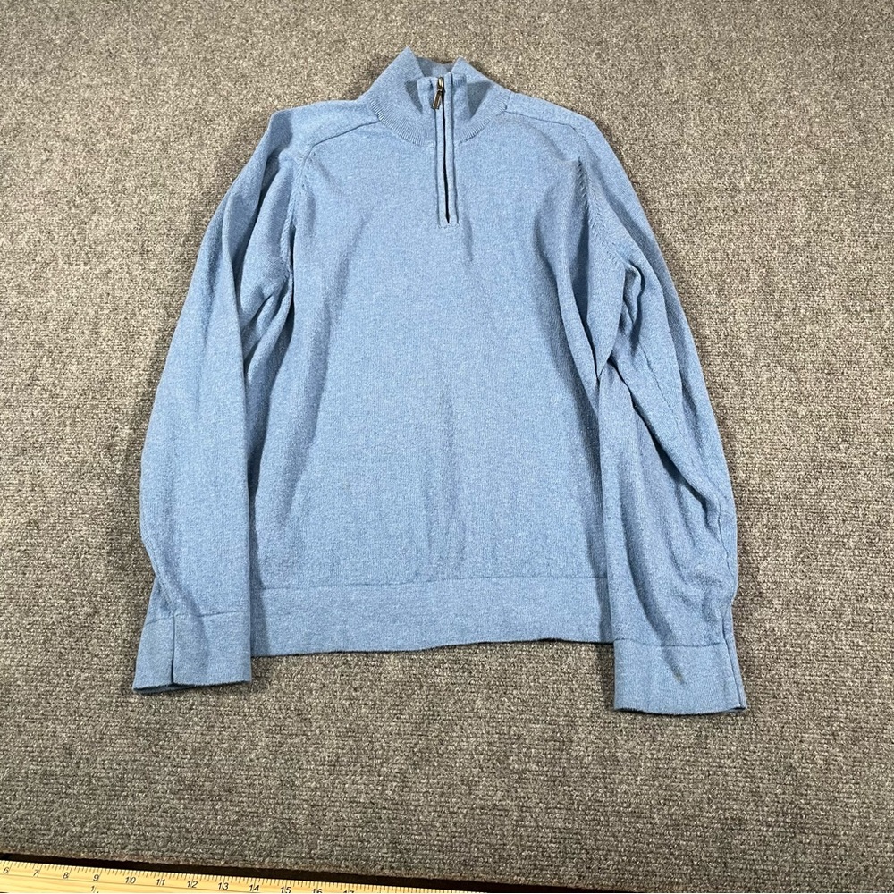ll bean quarter zip Sweater Men’s Medium Blue Cotton Cashmere Preppy Long Sleeve